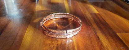 Stackable Copper Hammered Open Double Canted Angle Bangles