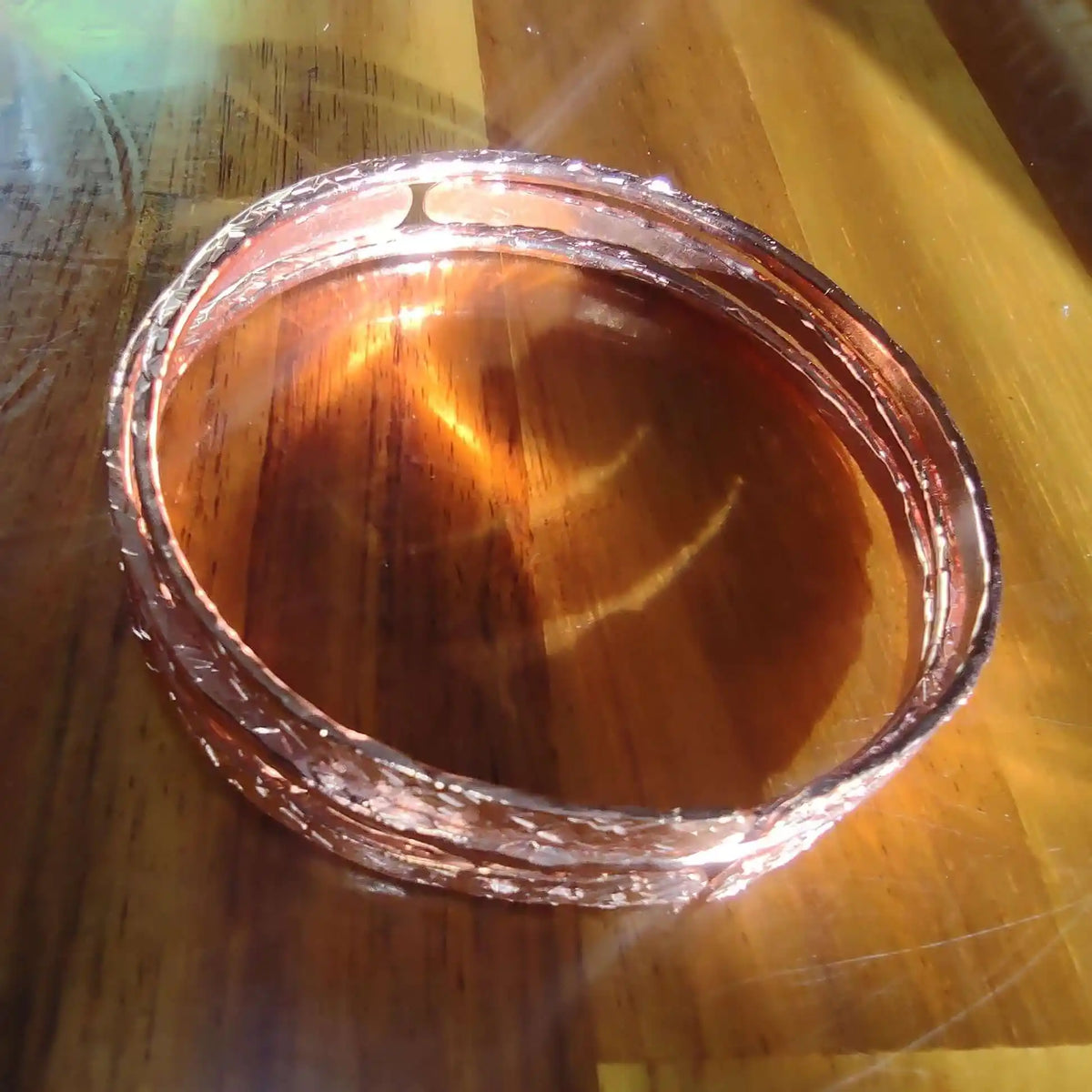 Stackable Copper Hammered Open Double Canted Angle Bangles