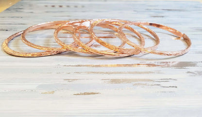 Stackable Copper Hammered Open Double Canted Angle Bangles