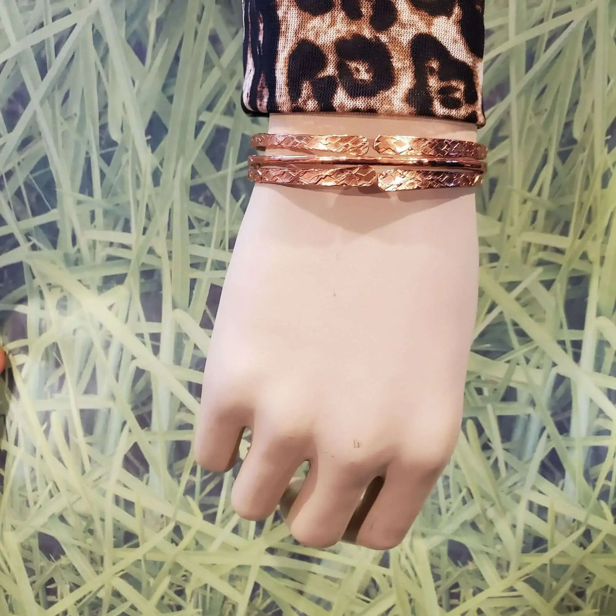 Stackable Copper Hammered Open Double Canted Angle Bangles