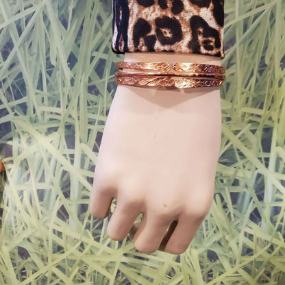 Stackable Copper Hammered Open Double Canted Angle Bangles