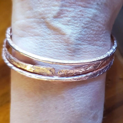 Stackable Copper Hammered Open Double Canted Angle Bangles