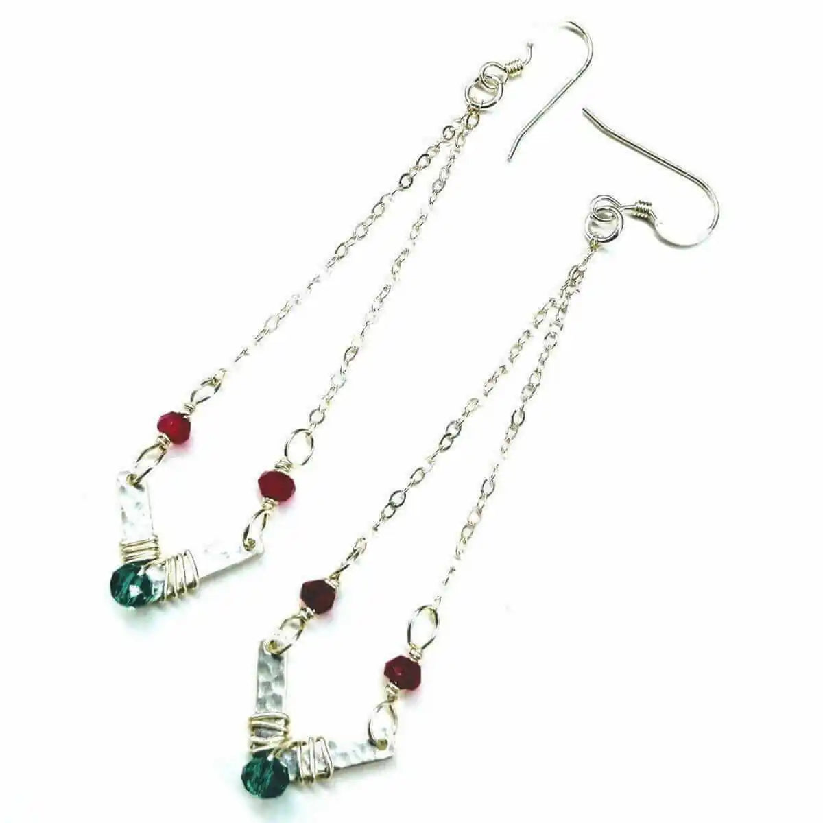 Sterling Silver Chevron Hot Pink Green Gemstone Earrings