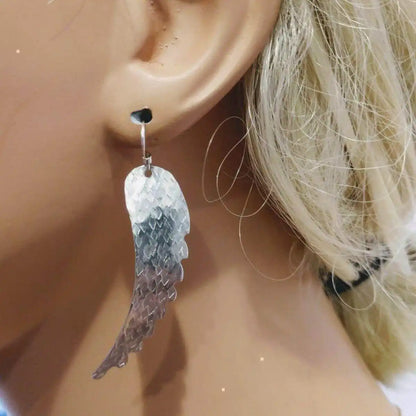Silver Hammered Sculpted Angel Wing Earrings