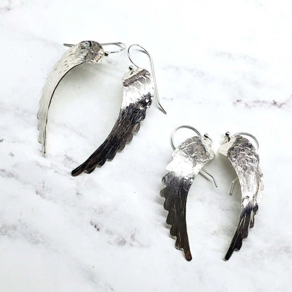 Silver Hammered Sculpted Angel Wing Earrings