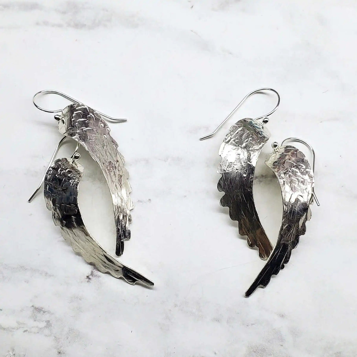 Silver Hammered Sculpted Angel Wing Earrings