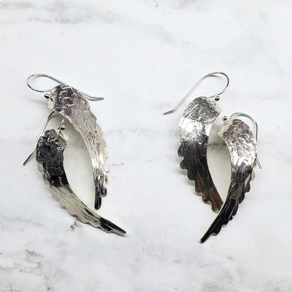 Silver Hammered Sculpted Angel Wing Earrings