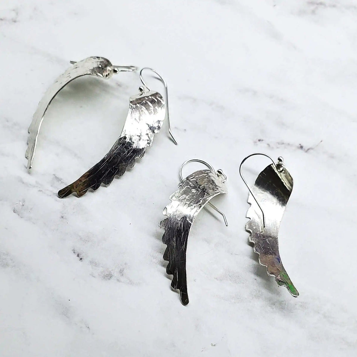 Silver Hammered Sculpted Angel Wing Earrings