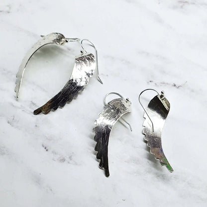 Silver Hammered Sculpted Angel Wing Earrings