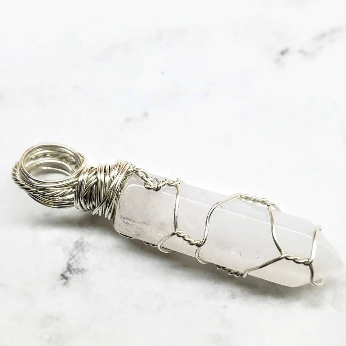 Sterling Silver Messy Wire Wrap Gemstone Crystal Pendant