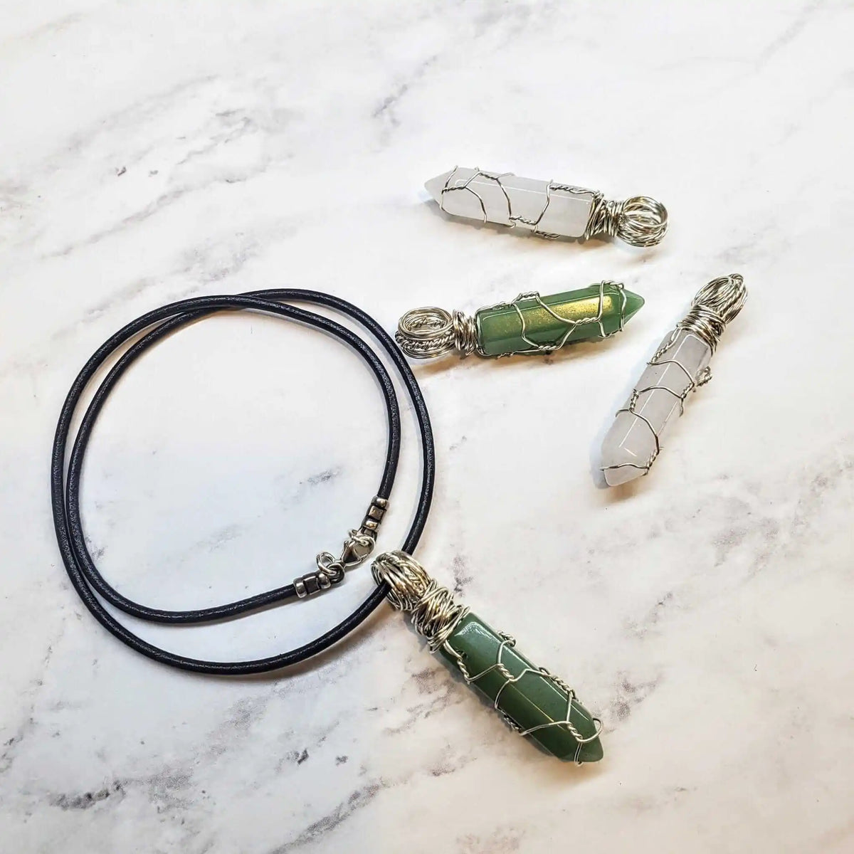 Sterling Silver Messy Wire Wrap Gemstone Crystal Pendant