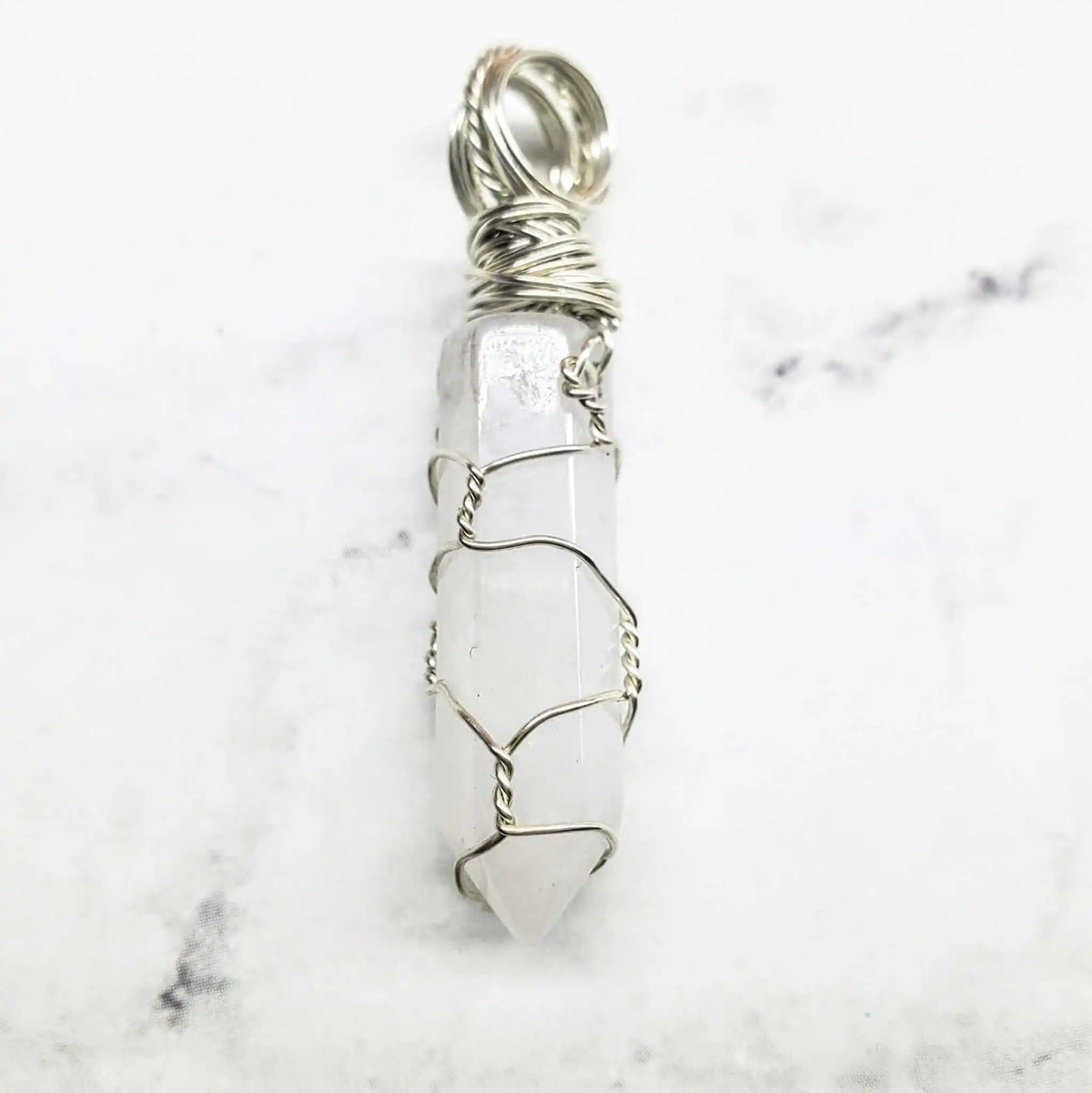 Sterling Silver Messy Wire Wrap Gemstone Crystal Pendant