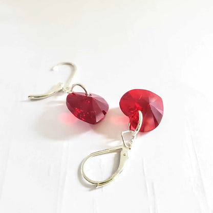 Sterling Silver Red Heart Crystal Earrings
