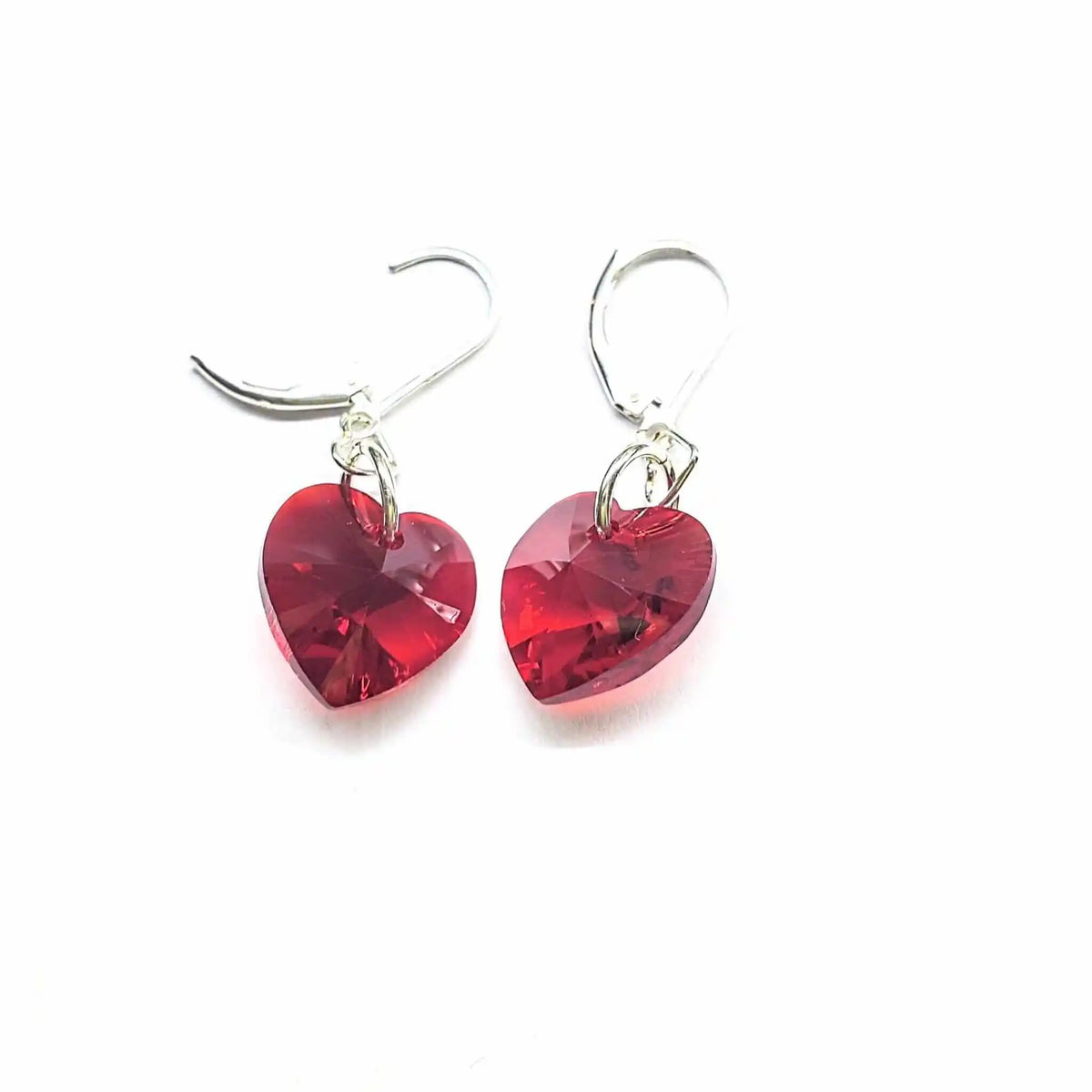 Sterling Silver Red Heart Crystal Earrings