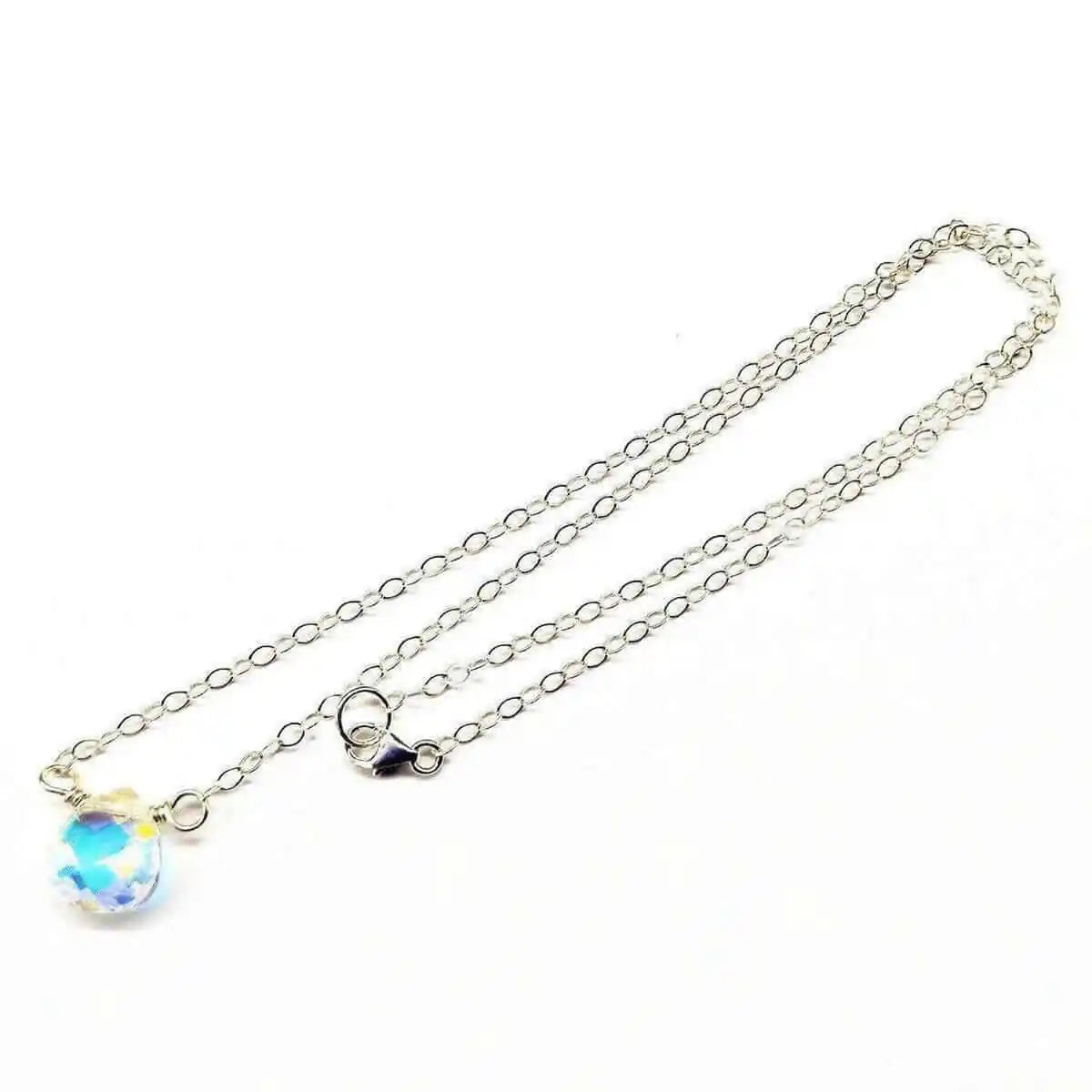 Sterling Silver Wire Wrapped Crystal Briolette Drop Necklace