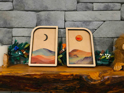 Sun and Moon Wall Art | Handmade Wooden Celestial Decor