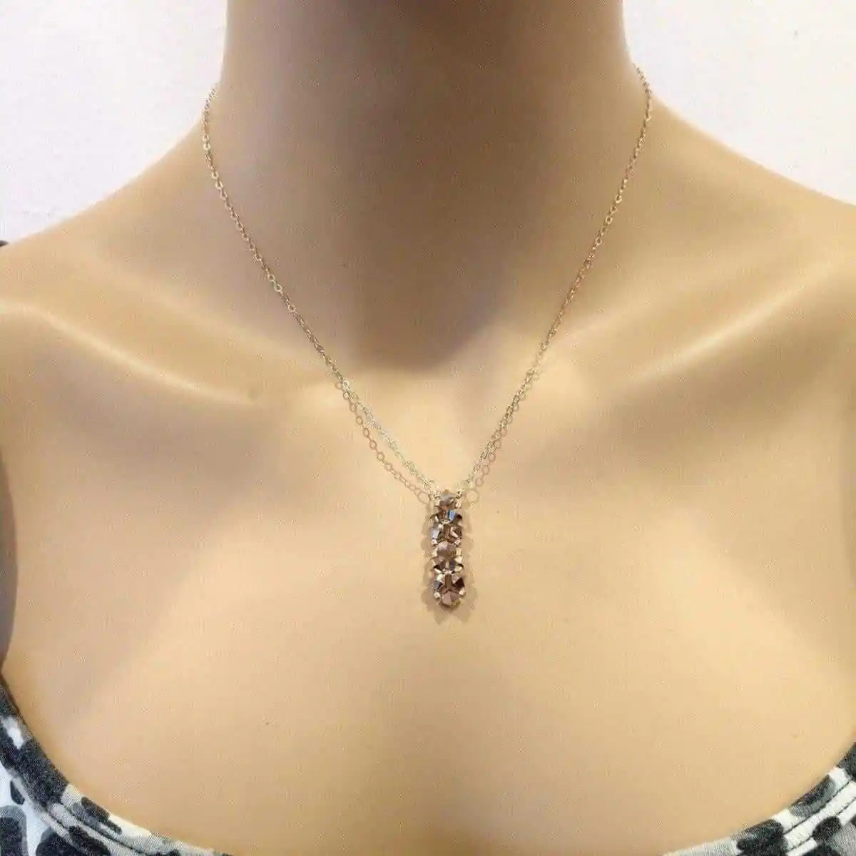 Super Sparkly Rose Gold Rock Candy Crystal Bar Necklace