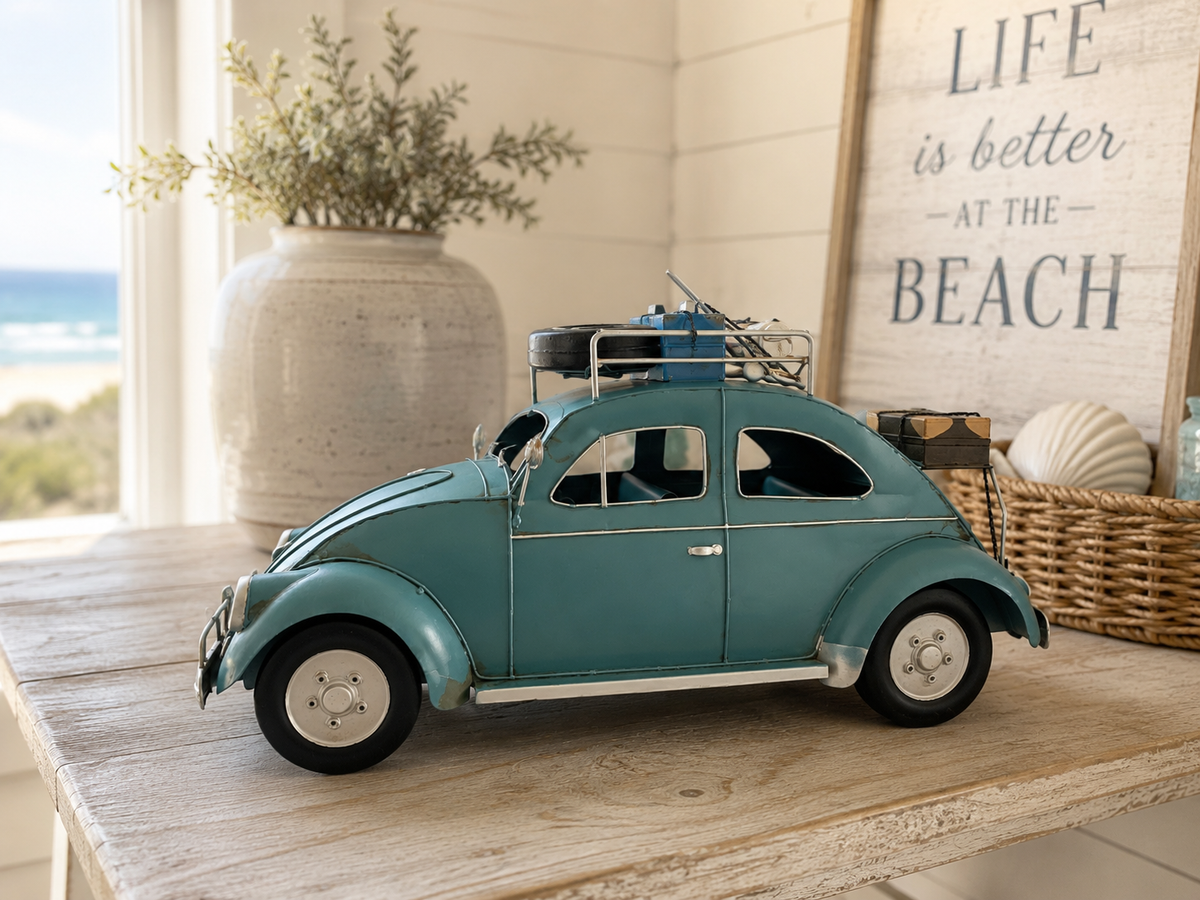 Vintage Teal Beetle Car Metal Model