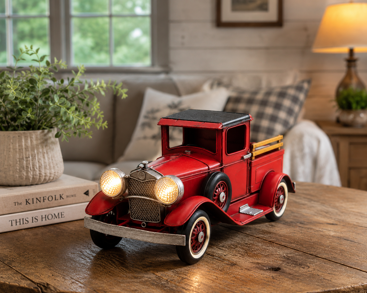 Classic Red Lighted Metal Truck