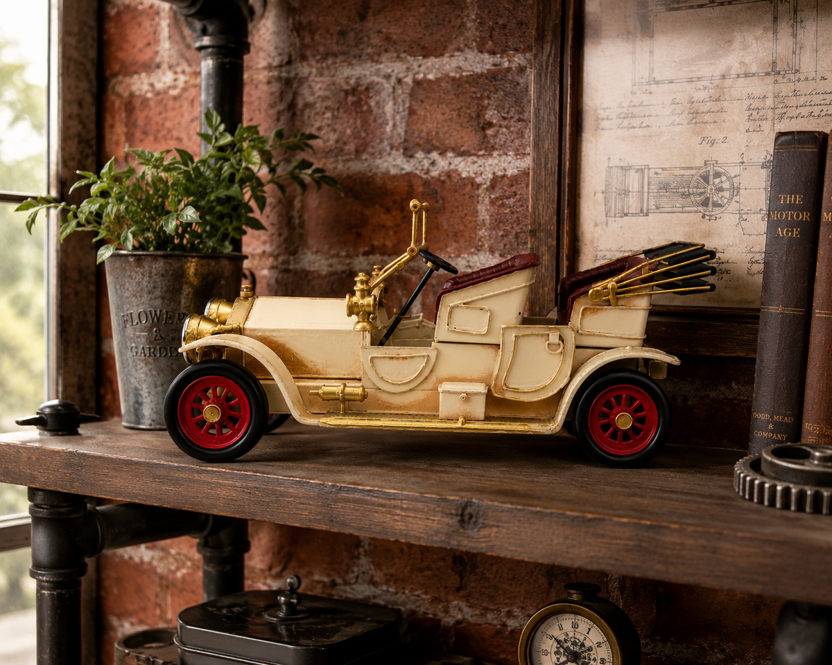 Antique Brass Lighted Metal Car