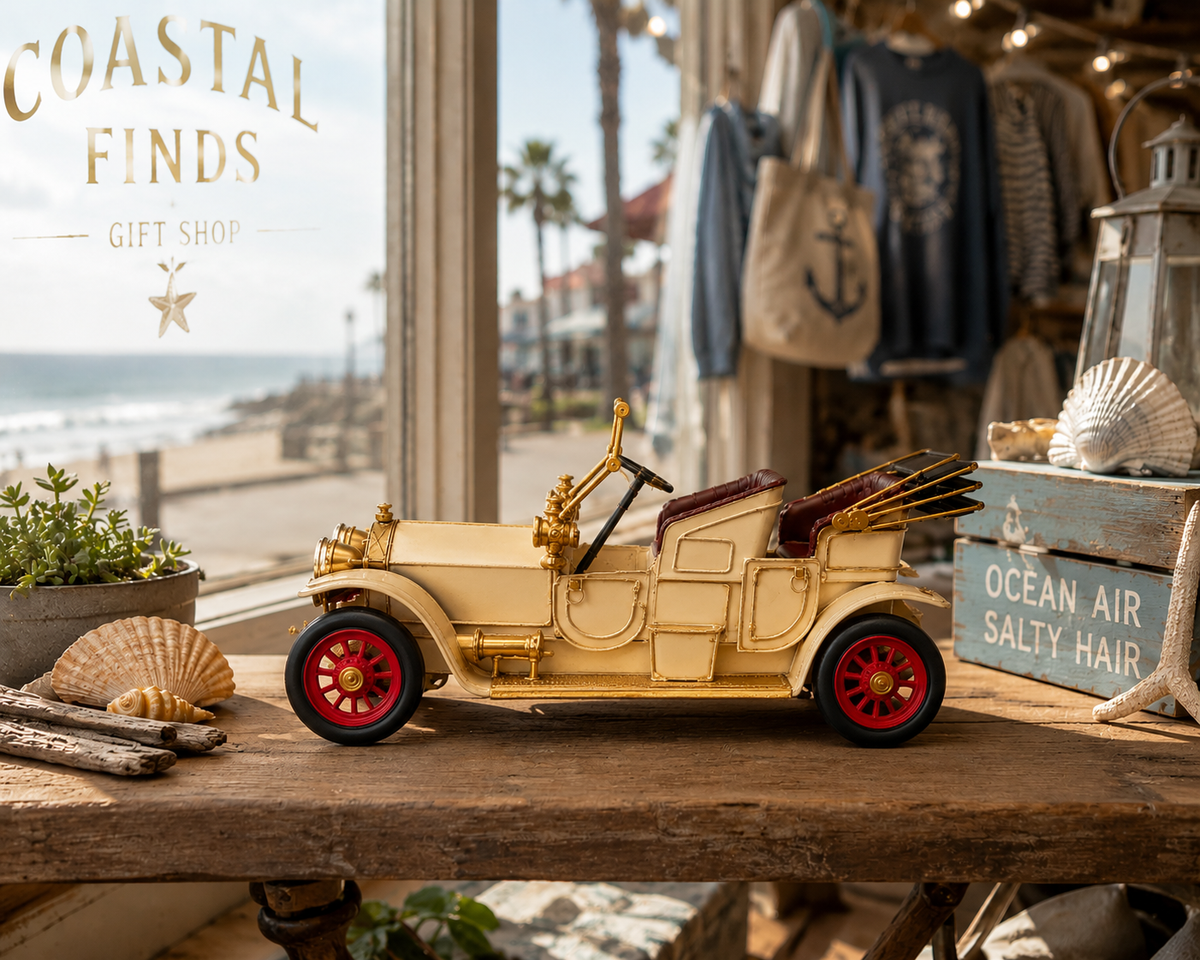 Antique Brass Lighted Metal Car