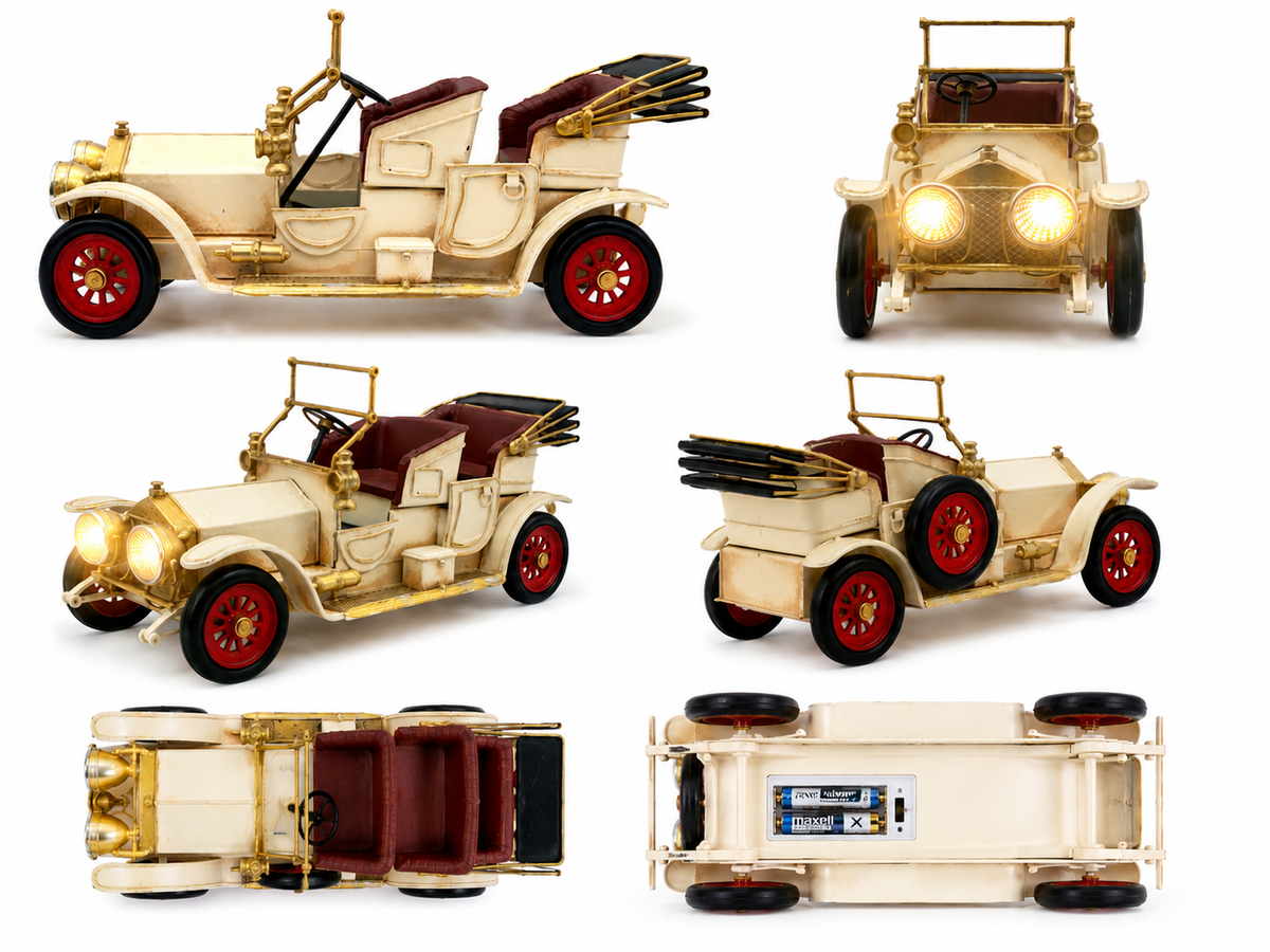Antique Brass Lighted Metal Car