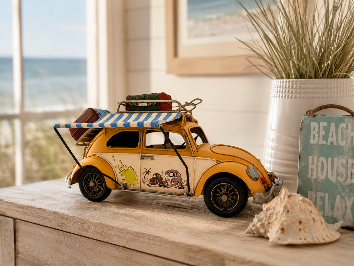 Vintage Beach Cruiser Metal Car Model With Fold-Out Awning