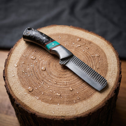 Titan "Sierra Turquoise" Ram Horn Skinner | High Carbon RASP Steel Blade, Turquoise Inlay TIK-007