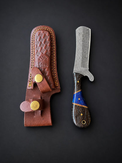 Titan "Malachite Range" Bull Cowboy Cutter | Sheepfoot Damascus Steel | Blue Inlay Wenge & Malachite Handle | Engraved Western Leather Sheath TK-523