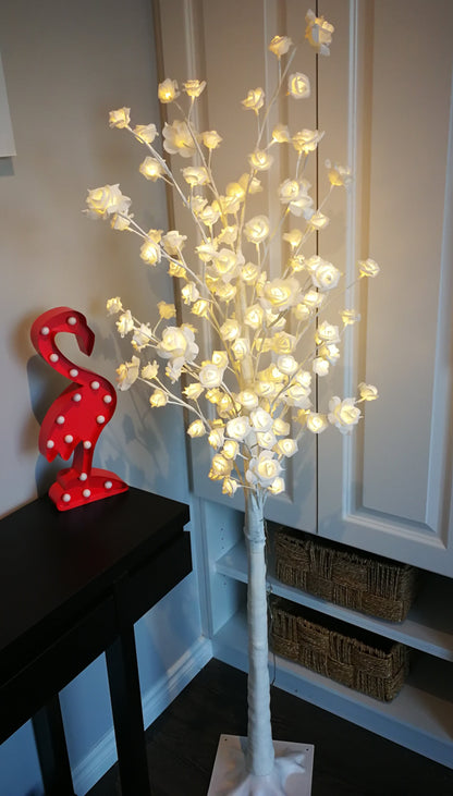 Pre-Lit  White Rose Lighted Tree