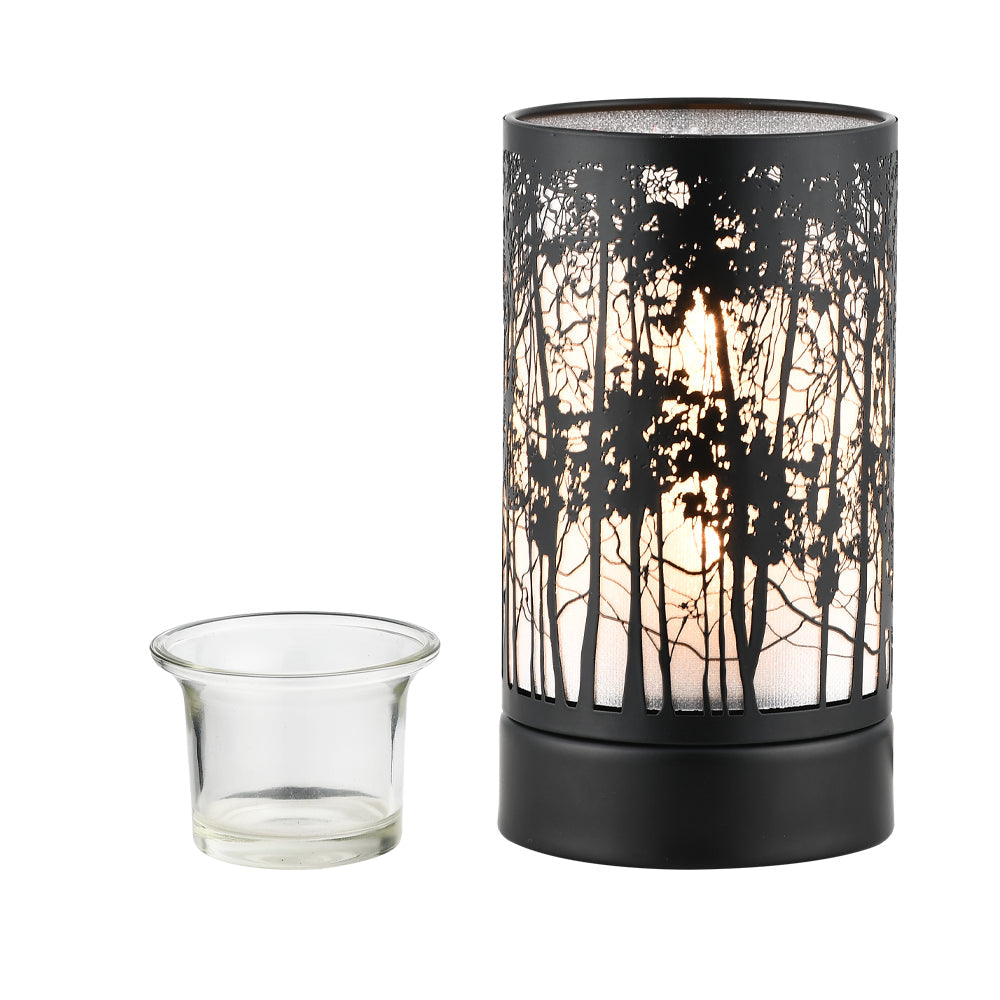 7" Touch Lamp/Oil Burner/Wax Warmer-Black Morning Trees