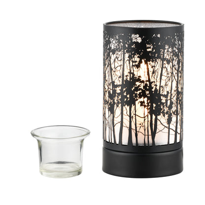7" Touch Lamp/Oil Burner/Wax Warmer-Black Morning Trees