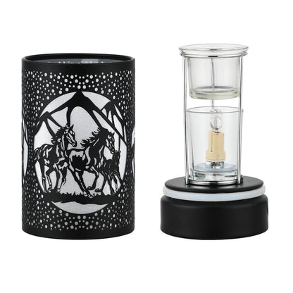 7" Touch Lamp/Oil Burner/Wax Warmer-Black Horses