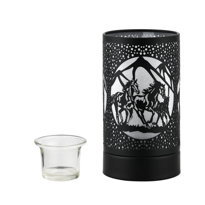 7" Touch Lamp/Oil Burner/Wax Warmer-Black Horses