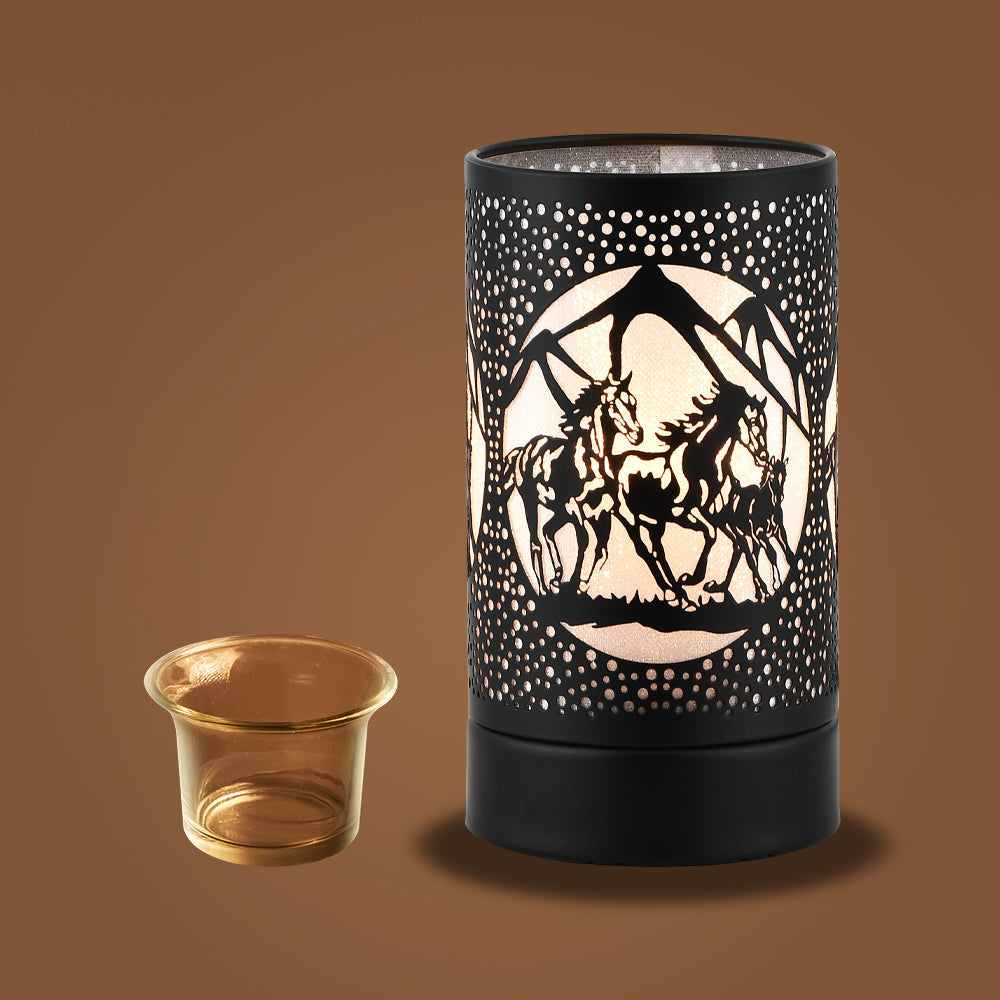 7" Touch Lamp/Oil Burner/Wax Warmer-Black Horses