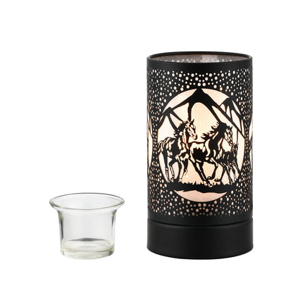 7" Touch Lamp/Oil Burner/Wax Warmer-Black Horses