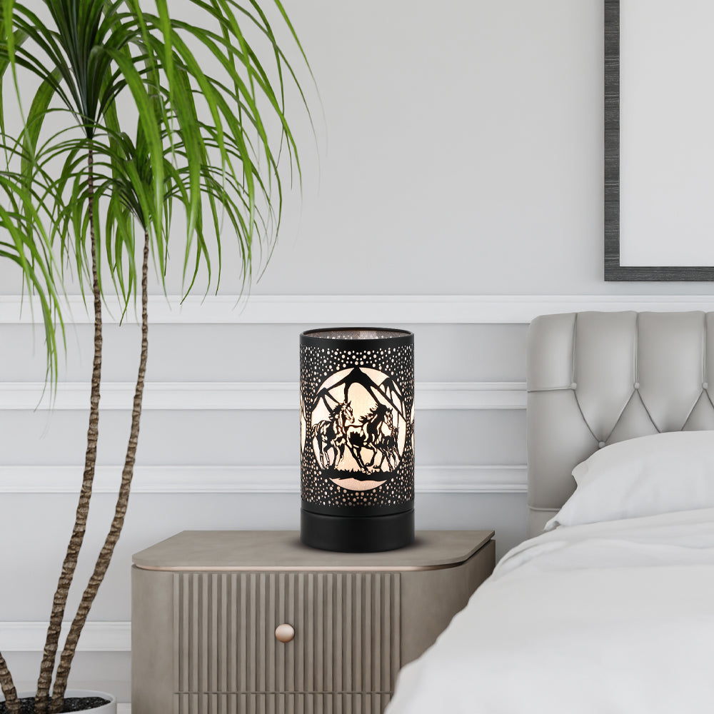 7" Touch Lamp/Oil Burner/Wax Warmer-Black Horses