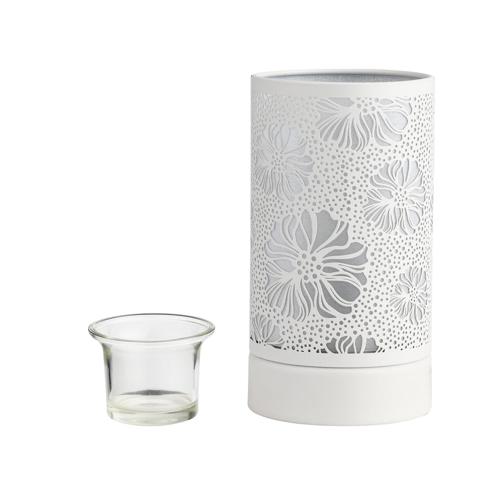 7" Touch Lamp/Oil Burner/Wax Warmer-White Flower