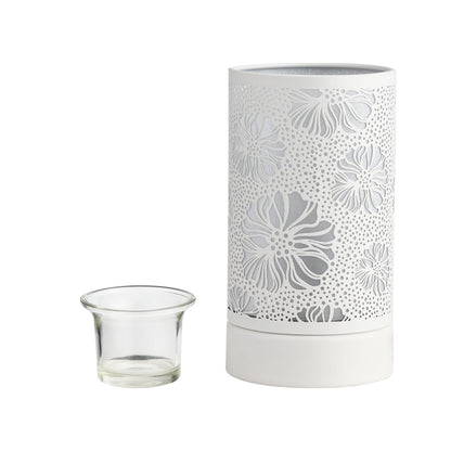 7" Touch Lamp/Oil Burner/Wax Warmer-White Flower