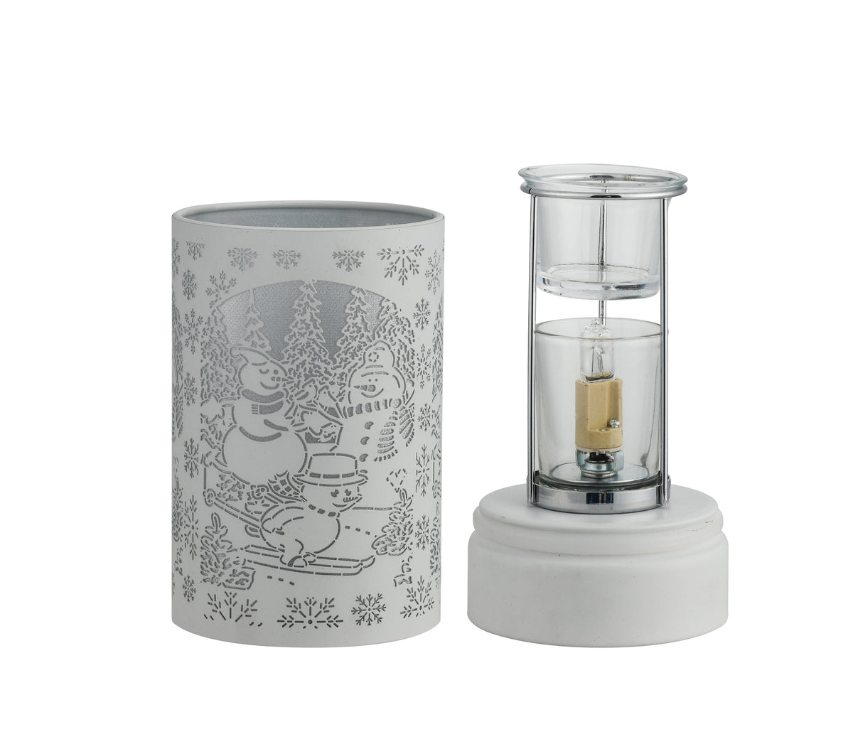 7" Touch Lamp/Oil Burner/Wax Warmer-White Snowman Family