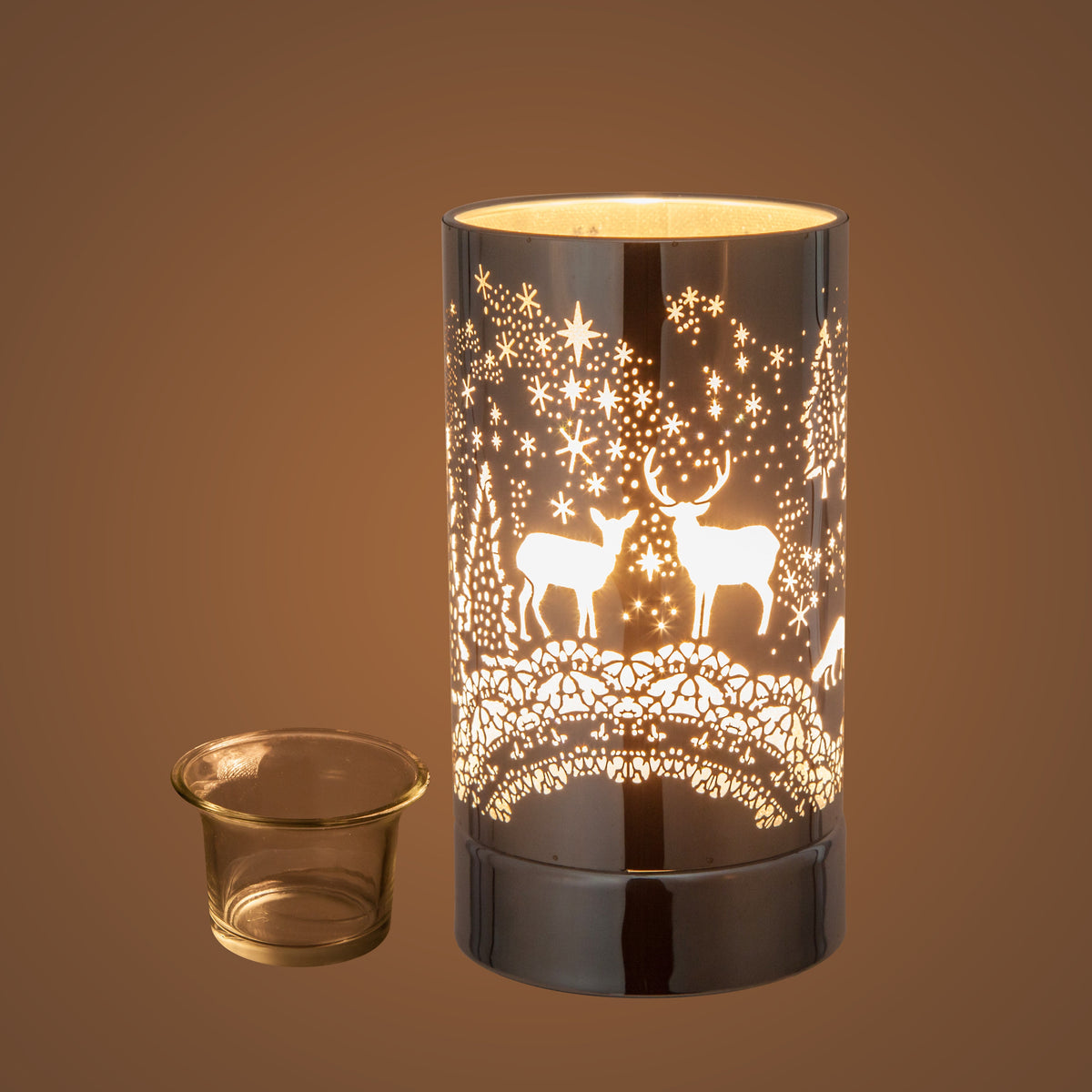 7" Touch Lamp-Fragrance Wax Melts Warmer -Electric Candle Essential Oil Burner-Metal Table Decor - Silver Wildlife