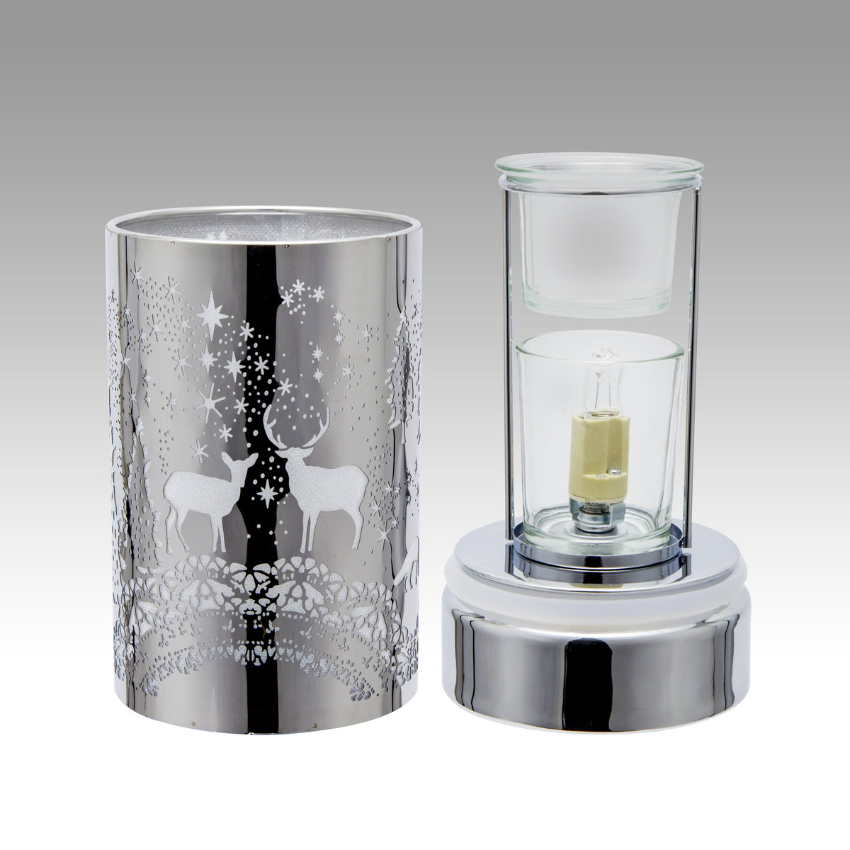 7" Touch Lamp-Fragrance Wax Melts Warmer -Electric Candle Essential Oil Burner-Metal Table Decor - Silver Wildlife