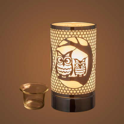 7" Touch Lamp-Fragrance Wax Melts Warmer -Electric Candle Essential Oil Burner-Metal Table Decor - Silver Loving Owls