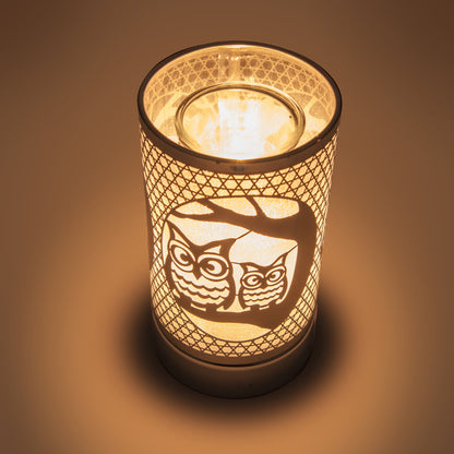7" Touch Lamp-Fragrance Wax Melts Warmer -Electric Candle Essential Oil Burner-Metal Table Decor - Silver Loving Owls