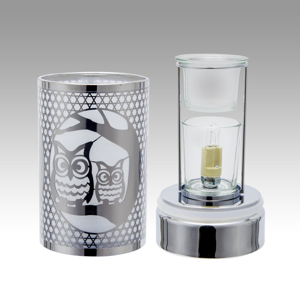 7" Touch Lamp-Fragrance Wax Melts Warmer -Electric Candle Essential Oil Burner-Metal Table Decor - Silver Loving Owls