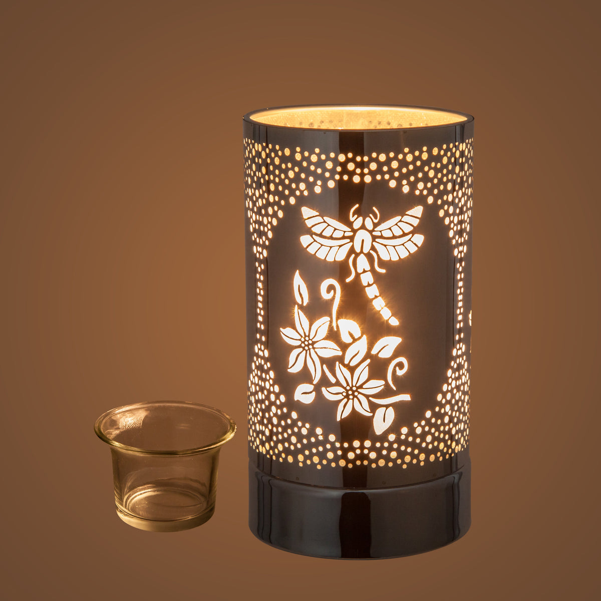 7" Touch Lamp-Fragrance Wax Melts Warmer -Electric Candle Essential Oil Burner-Metal Silver Dragonfly Table Decor
