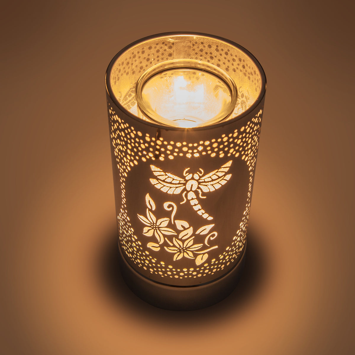 7" Touch Lamp-Fragrance Wax Melts Warmer -Electric Candle Essential Oil Burner-Metal Silver Dragonfly Table Decor