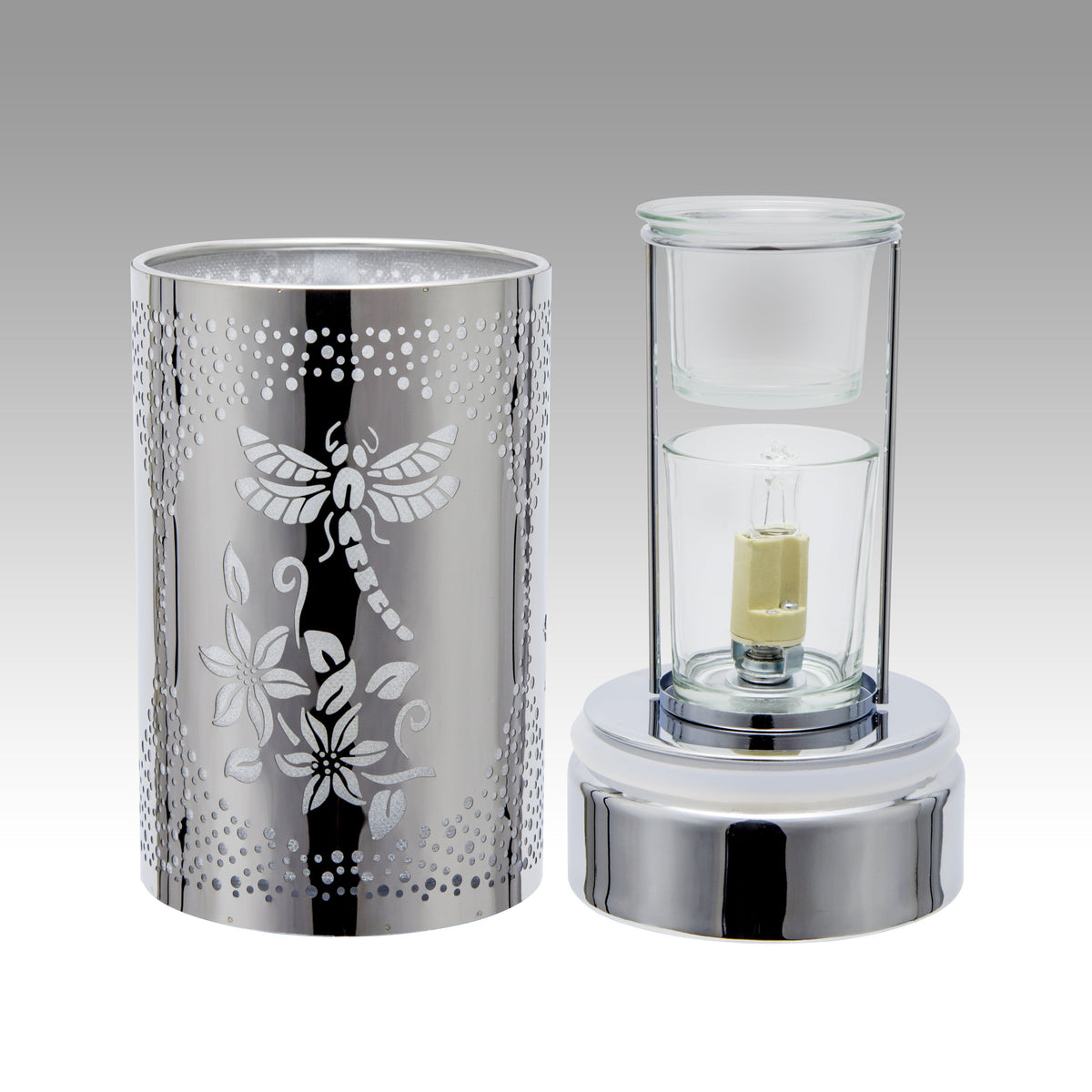 7" Touch Lamp-Fragrance Wax Melts Warmer -Electric Candle Essential Oil Burner-Metal Silver Dragonfly Table Decor