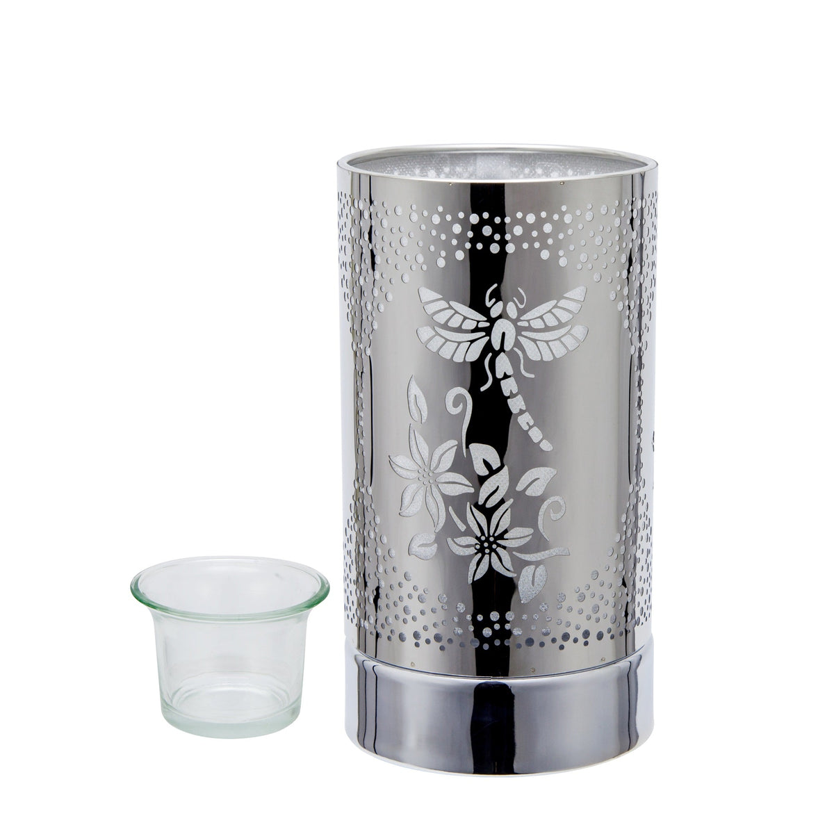 7" Touch Lamp-Fragrance Wax Melts Warmer -Electric Candle Essential Oil Burner-Metal Silver Dragonfly Table Decor
