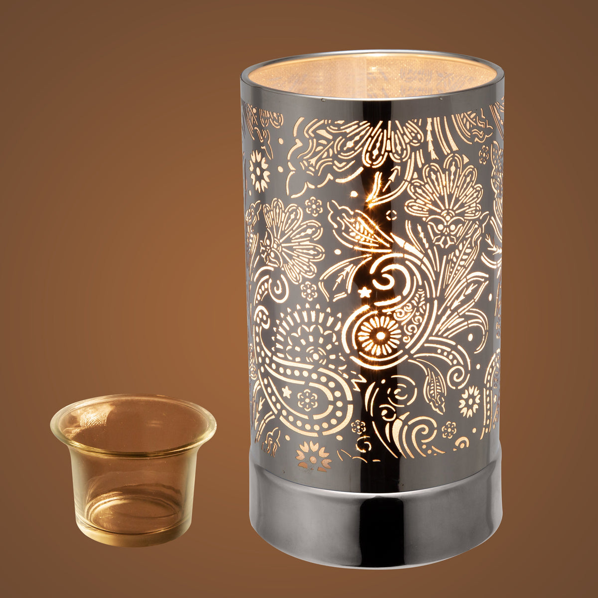 7" Touch Lamp/Oil Burner/Wax Warmer-Silver Secret Garden